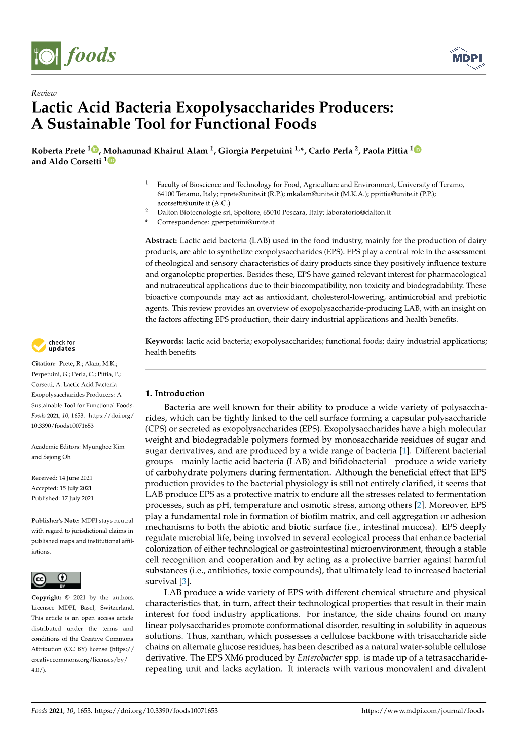 Lactic Acid Bacteria Exopolysaccharides Producers: a Sustainable Tool for Functional Foods