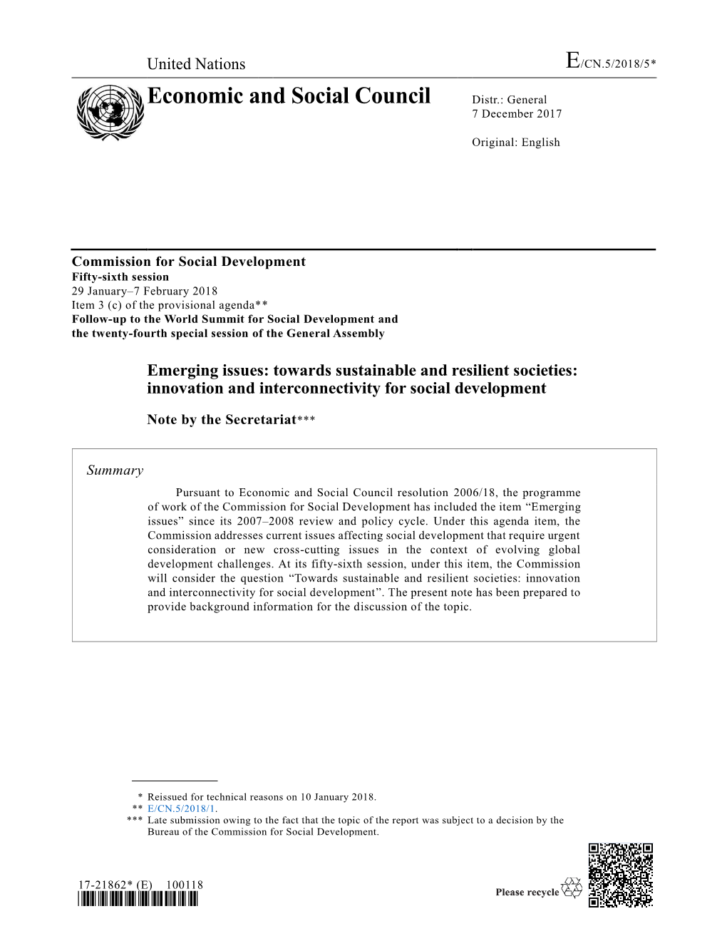 Economic and Social Council Distr.: General 7 December 2017