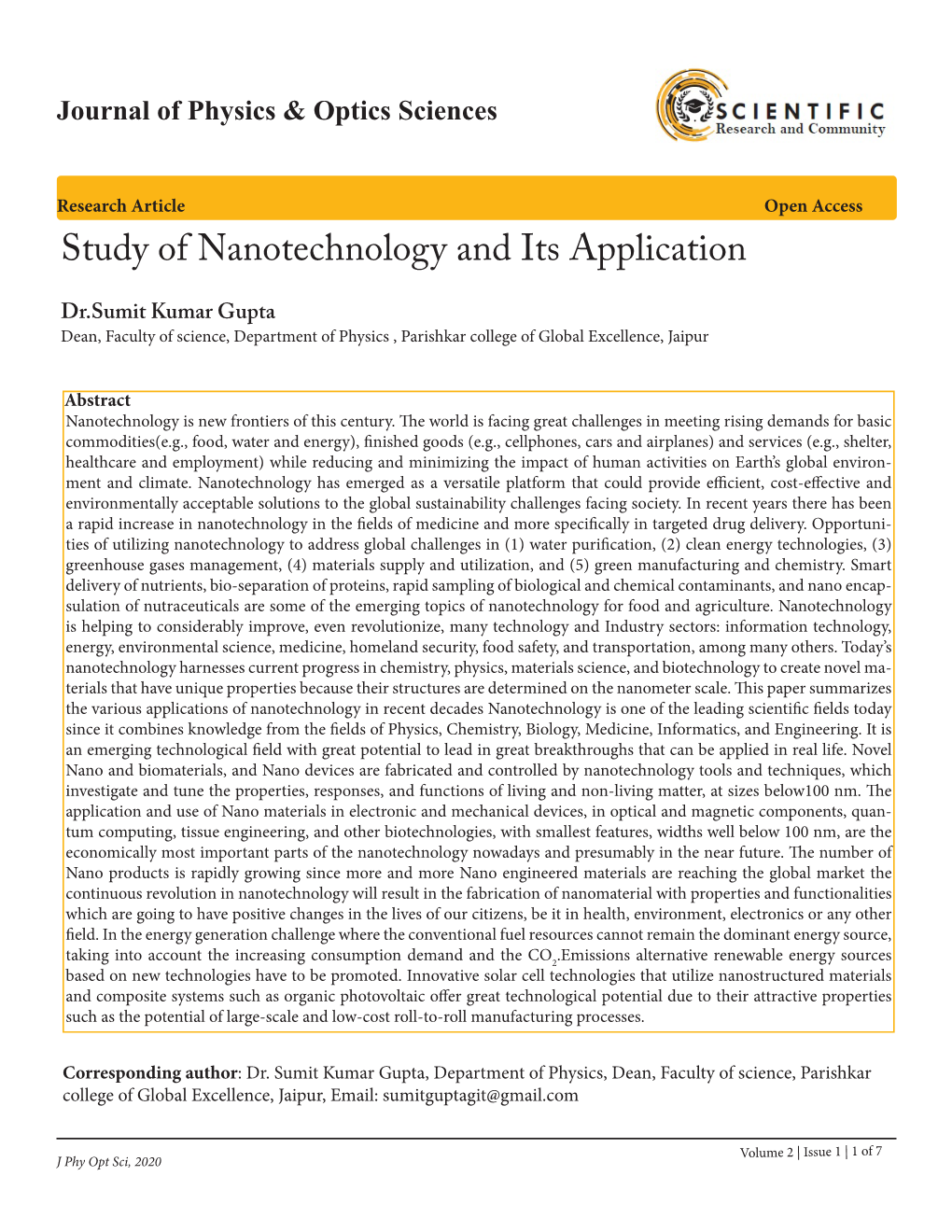 Study of Nanotechnology and Its Application