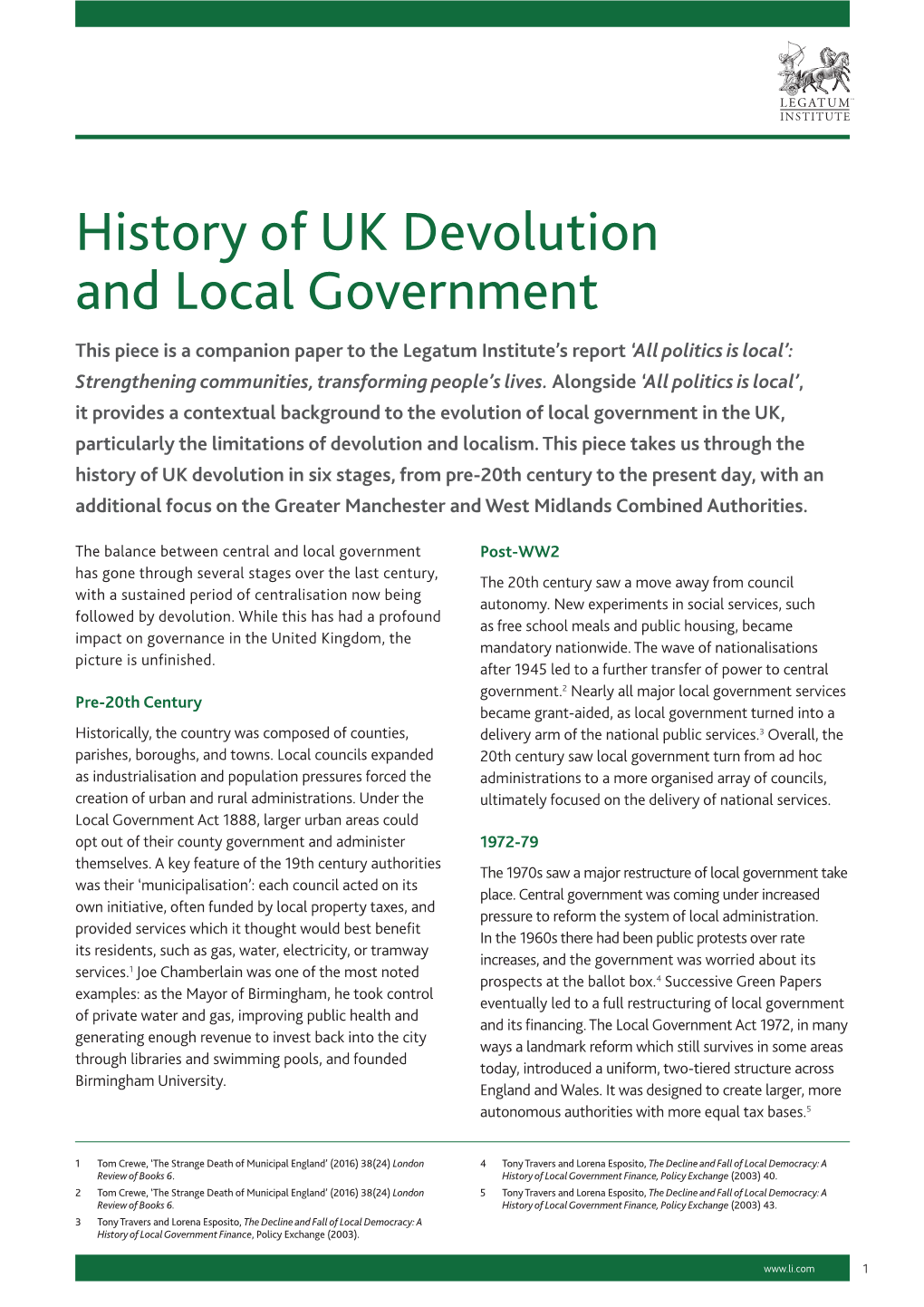 History of UK Devolution and Local Government