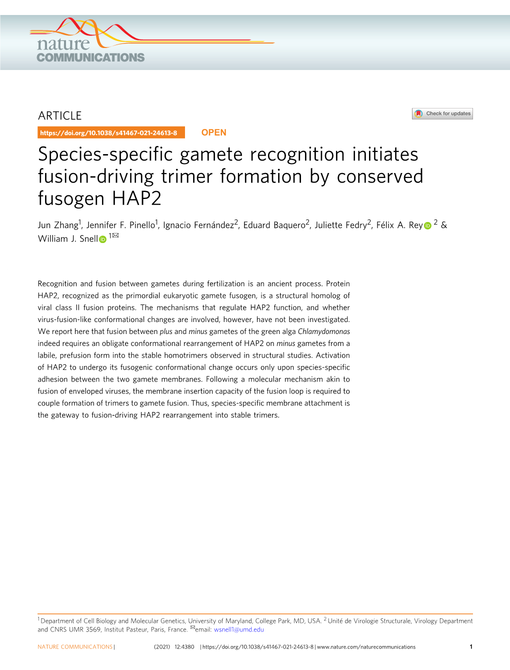 Species-Specific Gamete Recognition Initiates Fusion-Driving Trimer