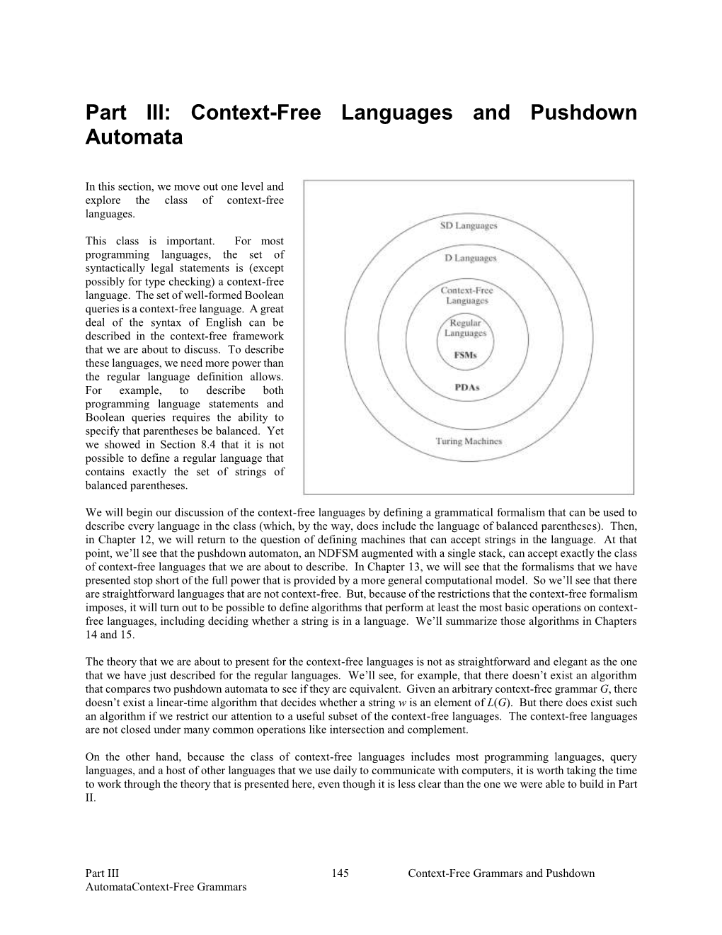 Part III: Context-Free Languages and Pushdown Automata