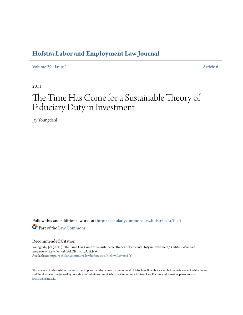 The Time Has Come for a Sustainable Theory of Fiduciary Duty in I