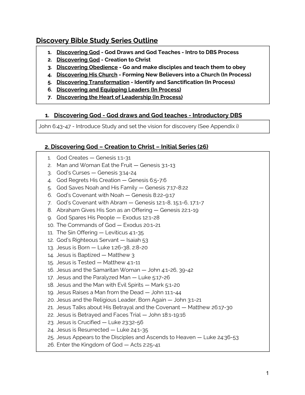 Discovery Bible Study Series Outline 1