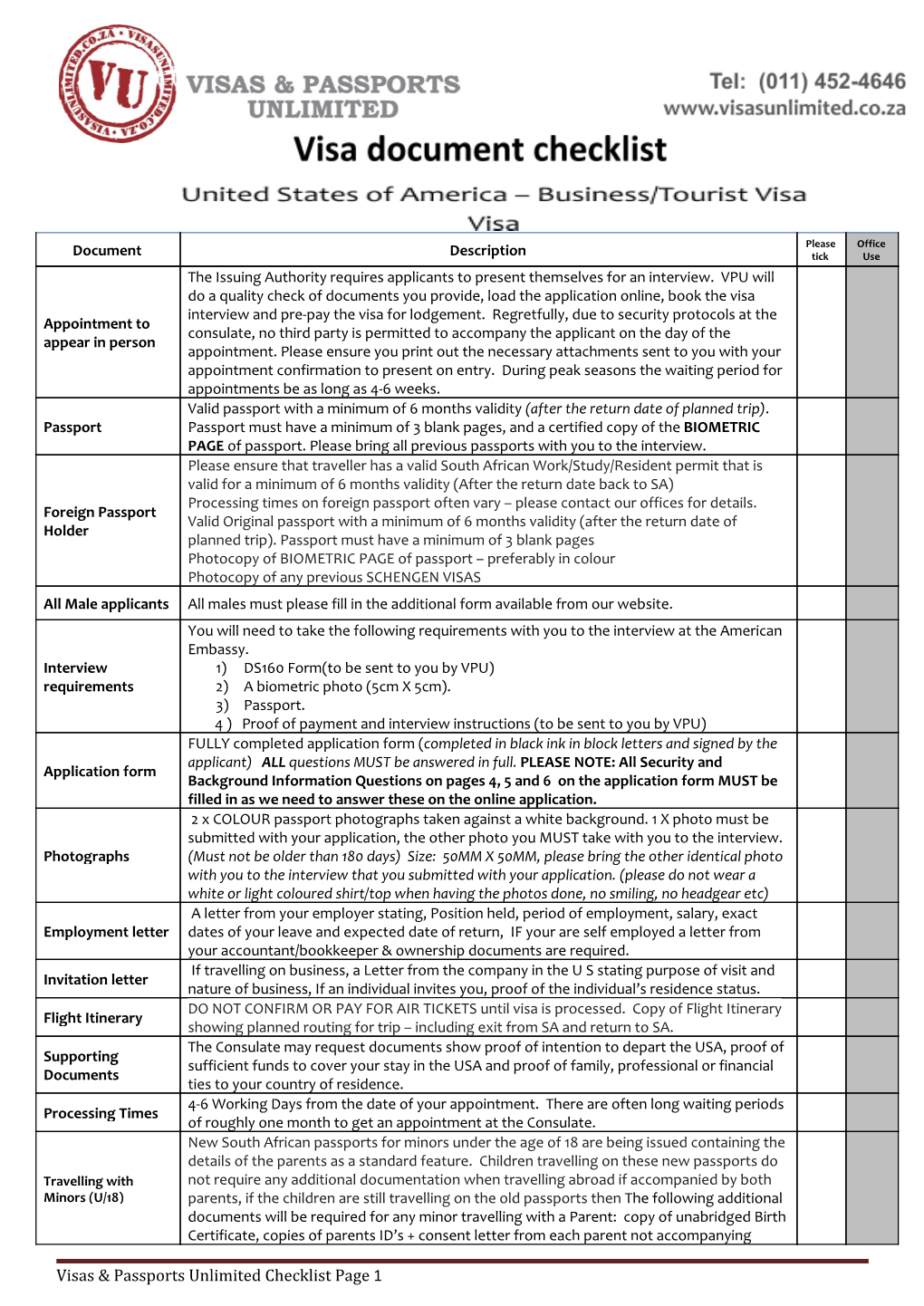 Visas & Passports Unlimited Checklist Page 1