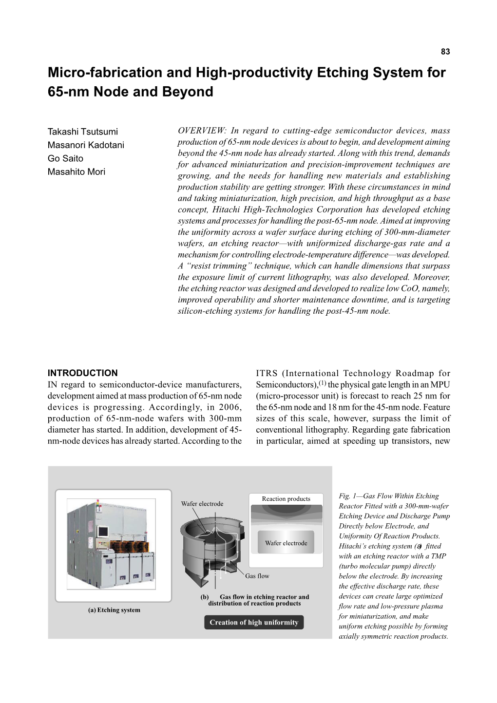 Micro-Fabrication and High-Productivity Etching System for 65-Nm Node and Beyond