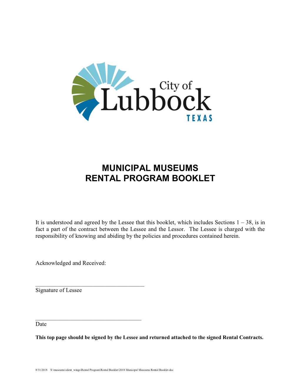 Municipal Museums Rental Program Booklet