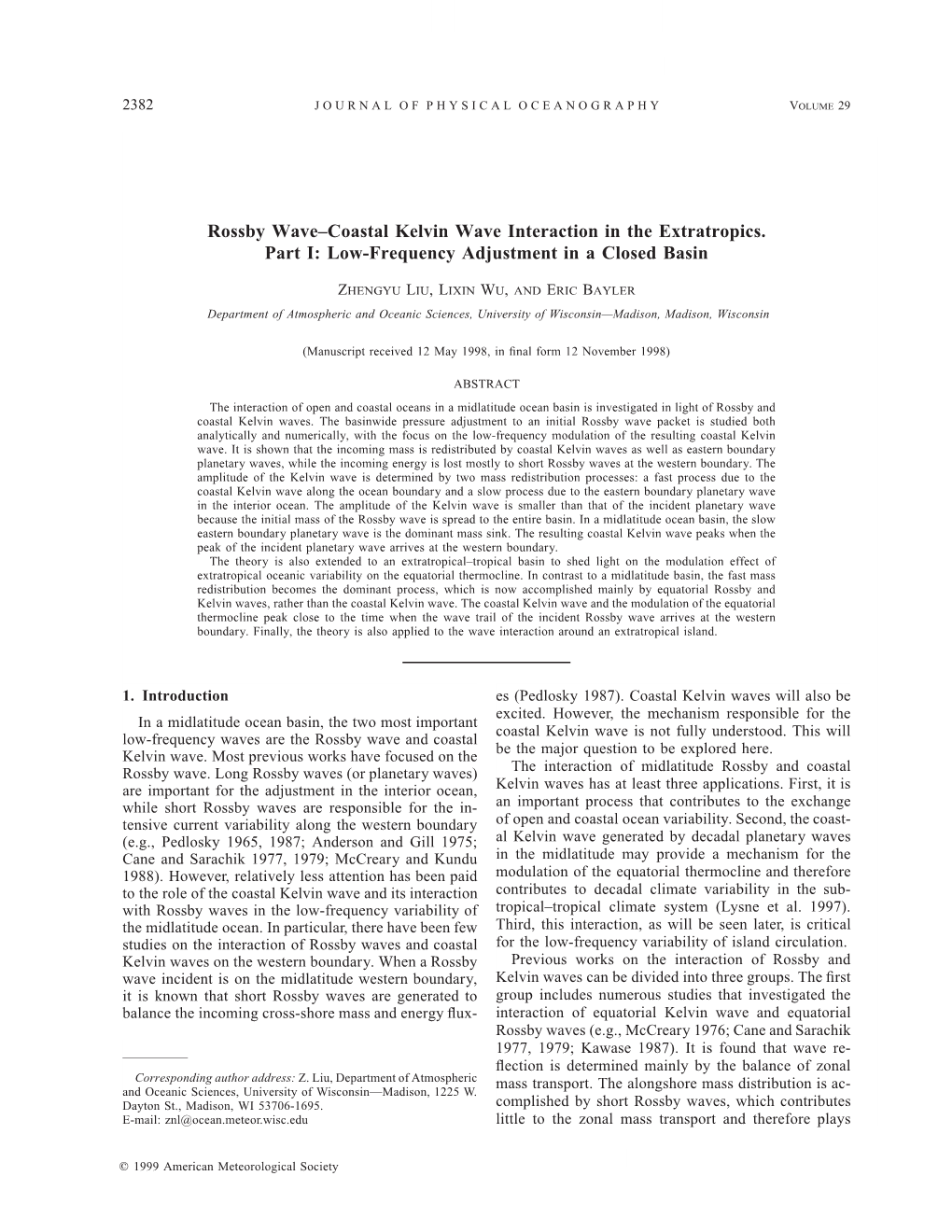 Rossby Wave -- Coastal Kelvin Wave