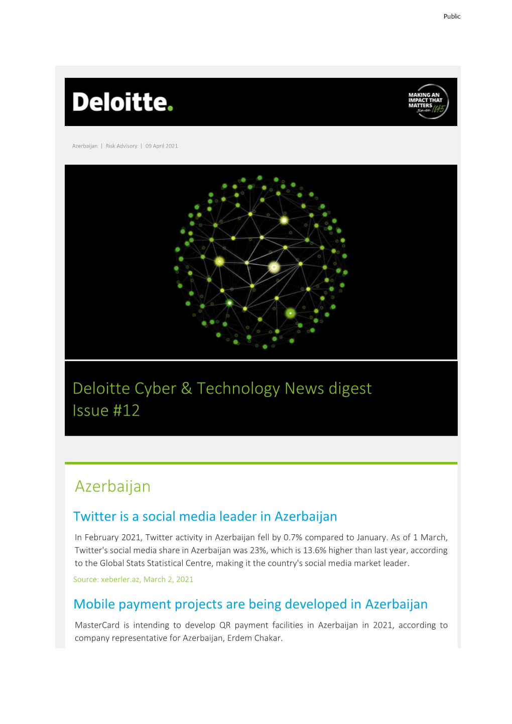 Deloitte Cyber & Technology News Digest Issue #12 Azerbaijan