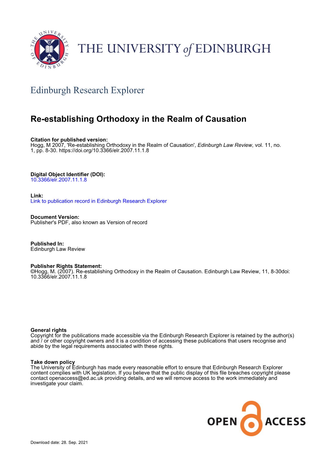 Re-Establishing Orthodoxy in the Realm of Causation