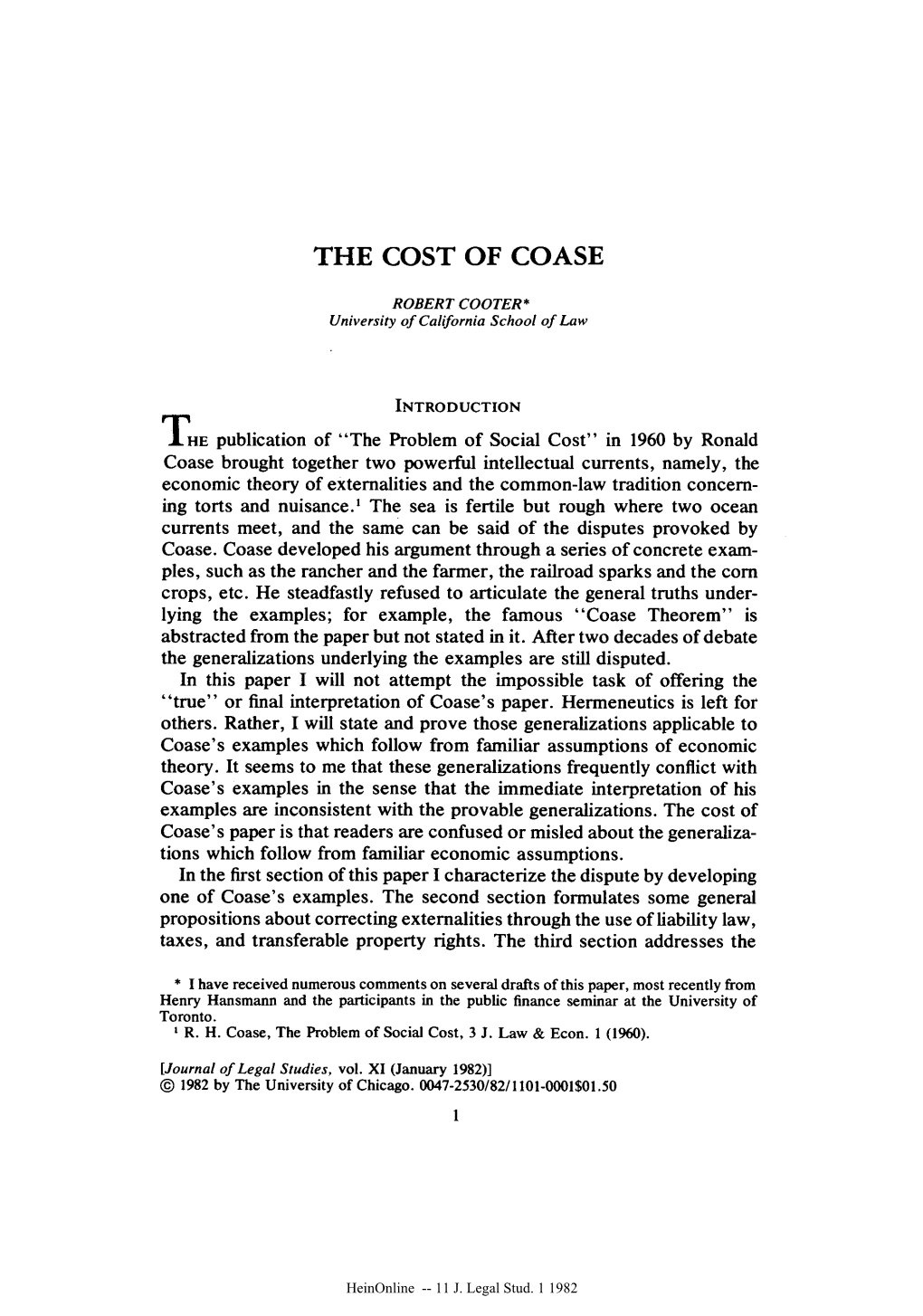 The Cost of Coase