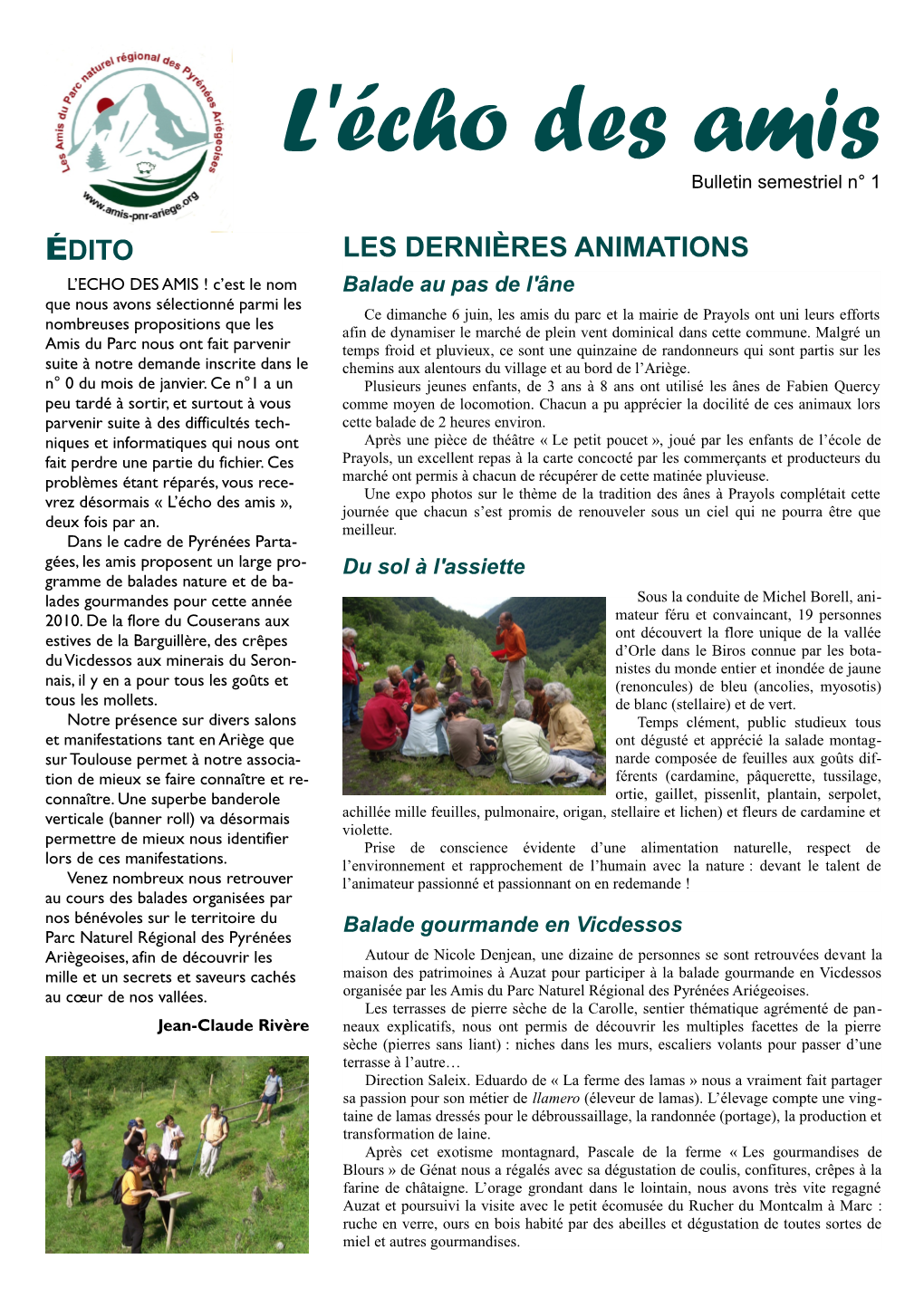 L'écho Des Amis Bulletin Semestriel N° 1