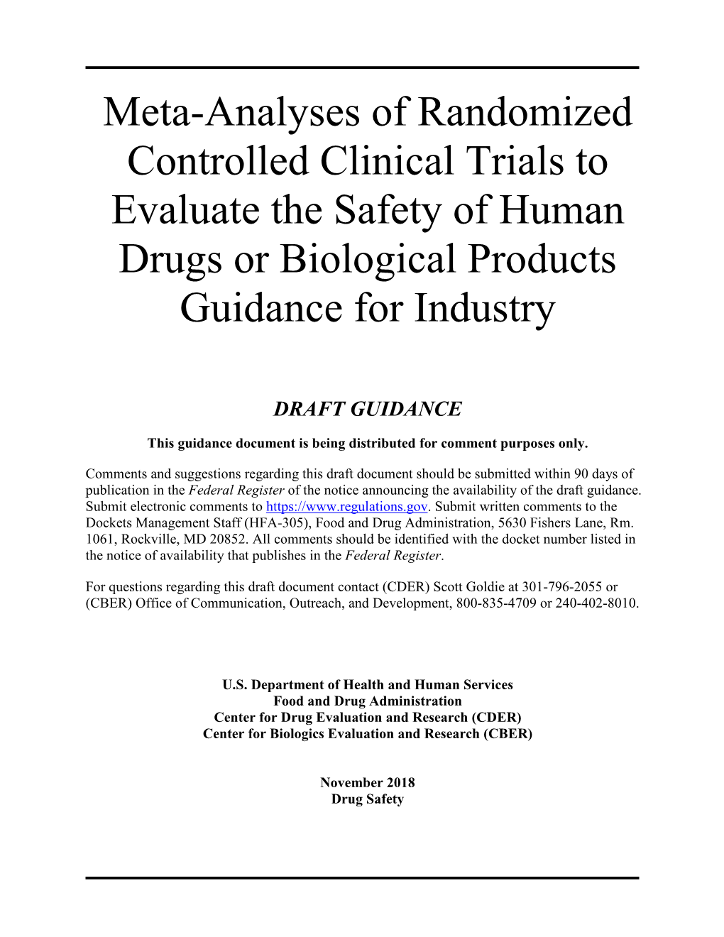 Guidance for Industry Meta-Analyses of Randomized, Controlled, Clinical