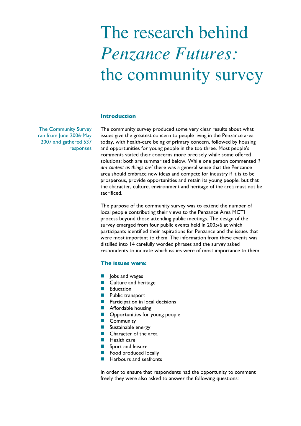 The Research Behind Penzance Futures: the Community Survey