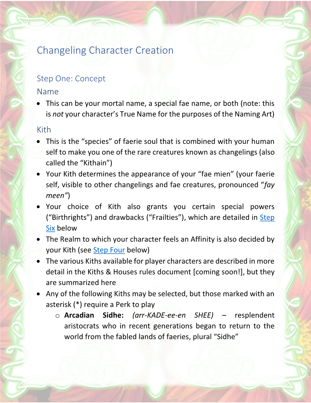 Changeling Character Creation