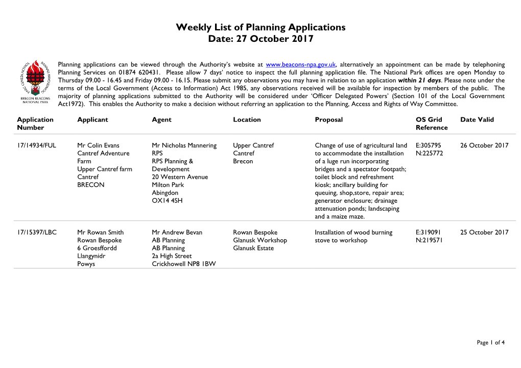 Weekly List of Planning Applications Date: 27 October 2017