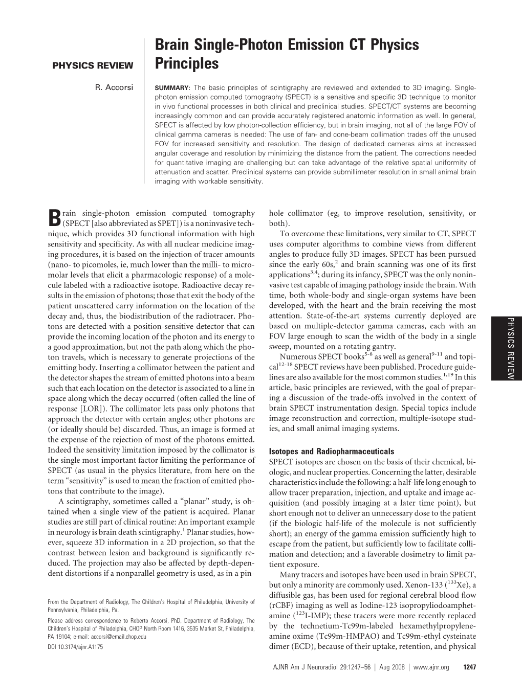 Brain Single-Photon Emission CT Physics Principles