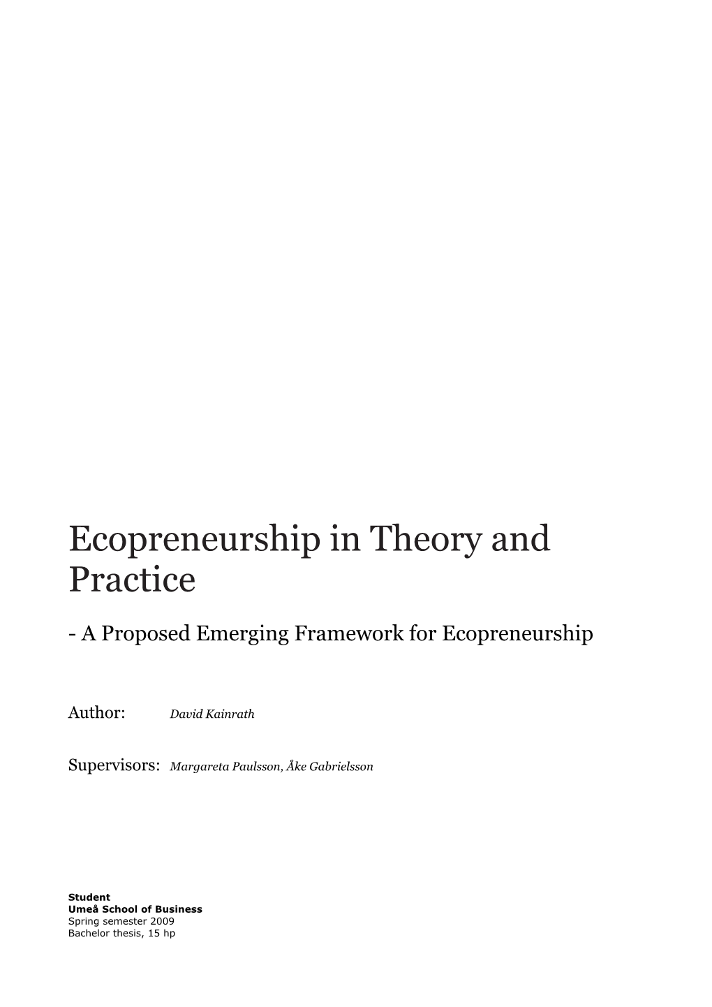 Ecopreneurship in Theory and Practice