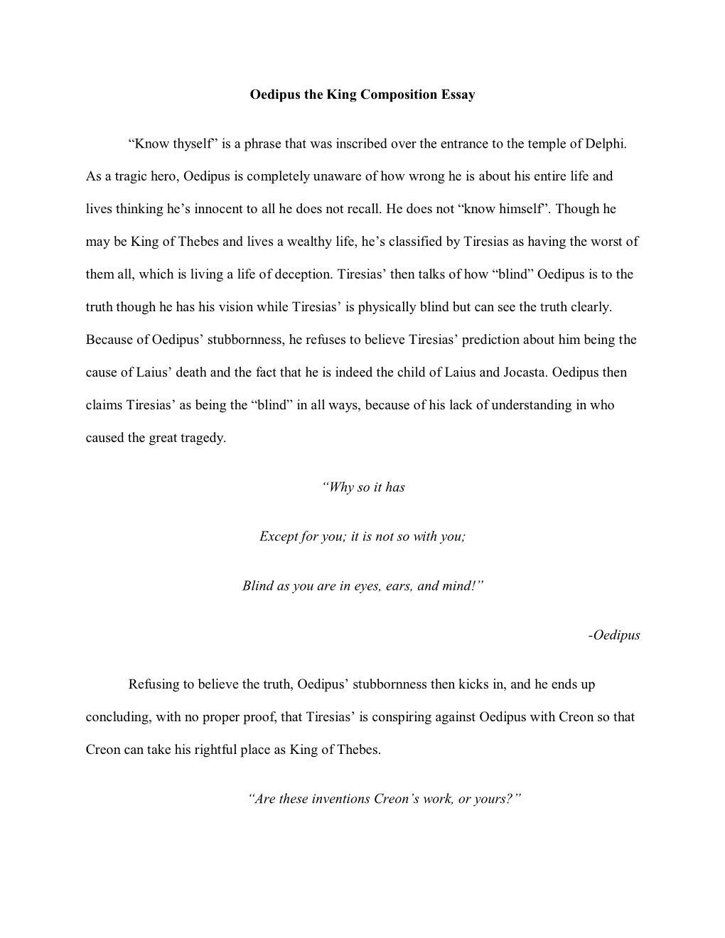 Oedipus the King Composition Essay “Know Thyself”