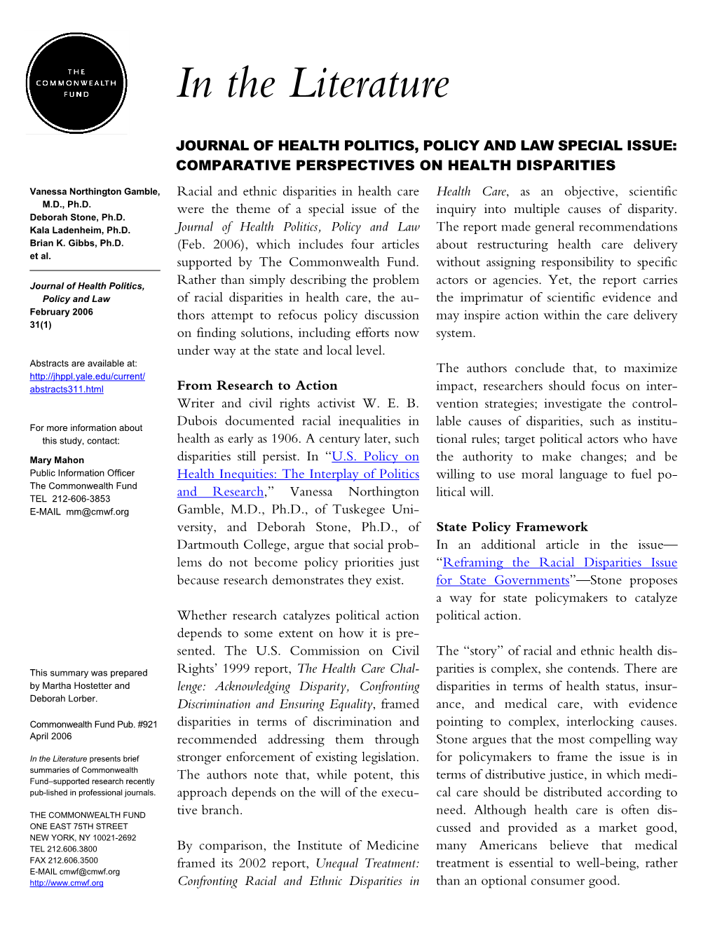 Journal of Health Politics Policy and Law Health Disparities Special Issue