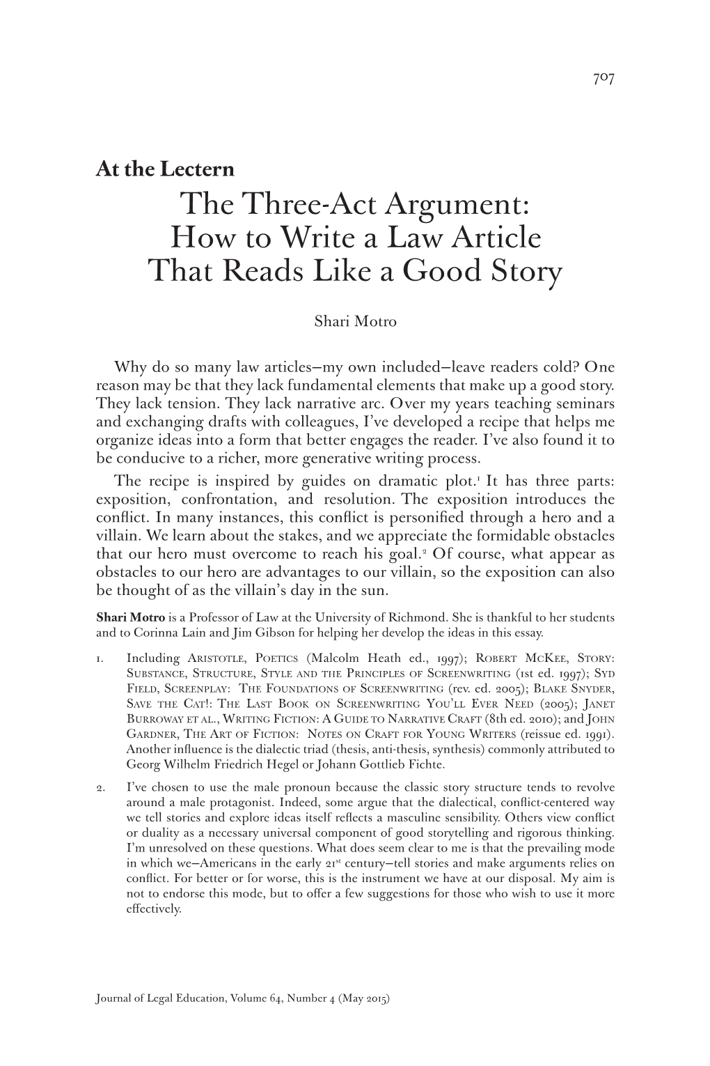 The Three-Act Argument: How to Write a Law Article That Reads Like a Good Story