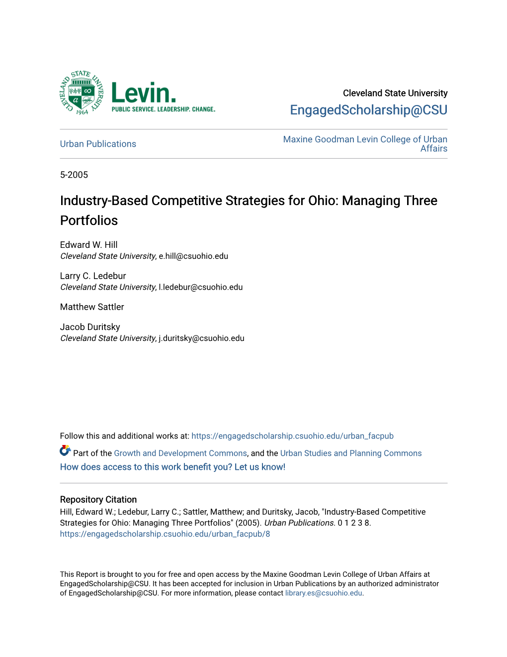 Industry-Based Competitive Strategies for Ohio: Managing Three Portfolios