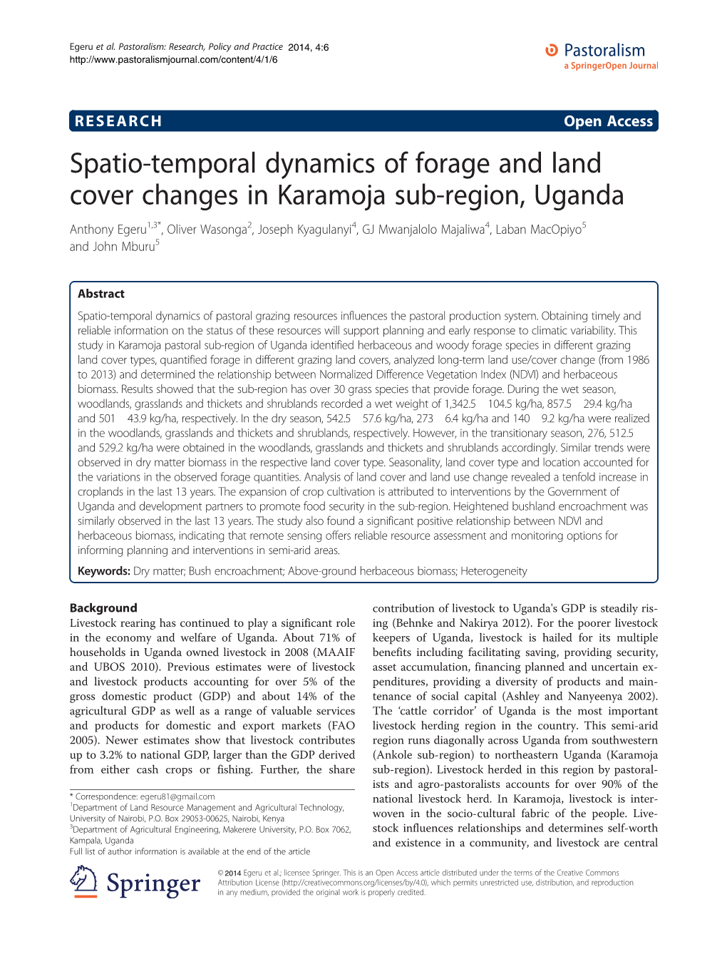 Spatio-Temporal Dynamics of Forage and Land Cover Changes In