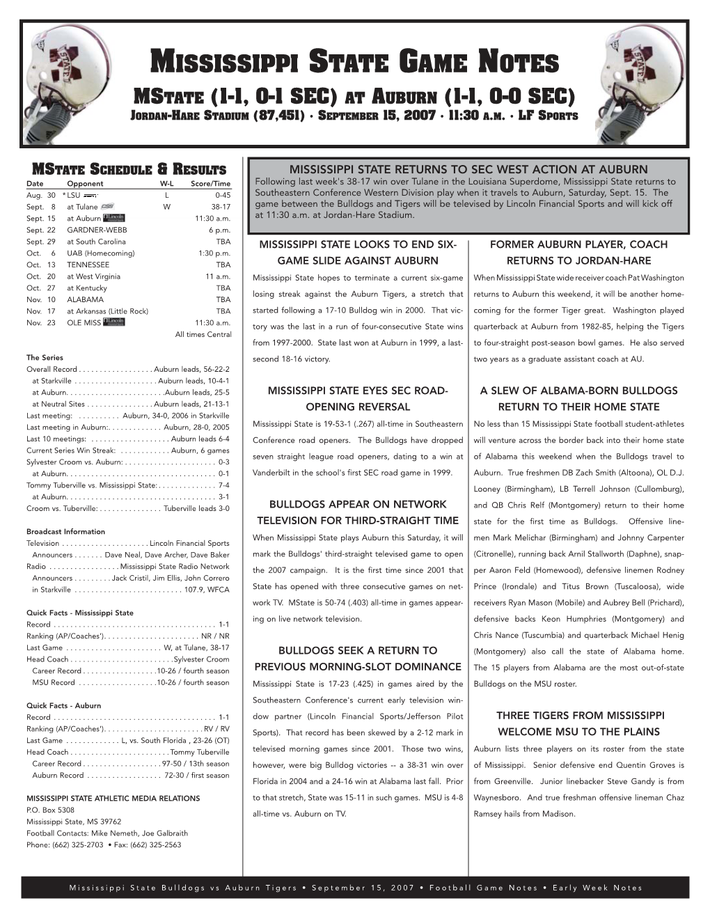 Mississippi State Game Notes