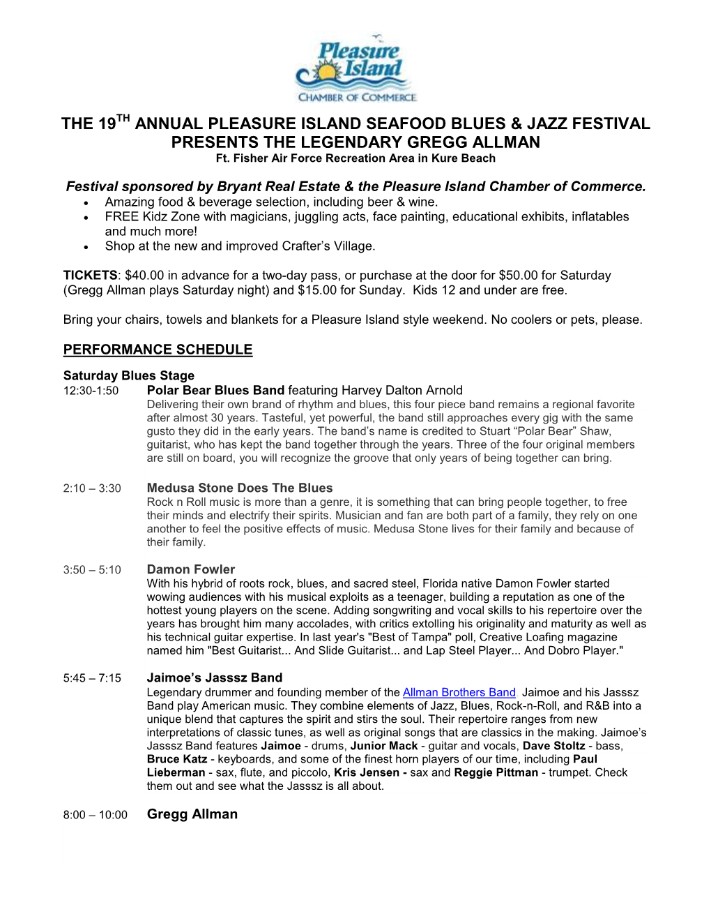 The 19 Annual Pleasure Island Seafood Blues & Jazz