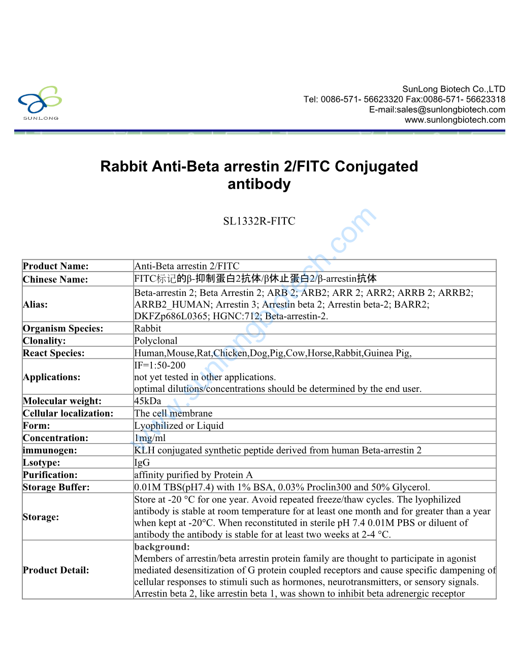 Rabbit Anti-Beta Arrestin 2/FITC Conjugated Antibody