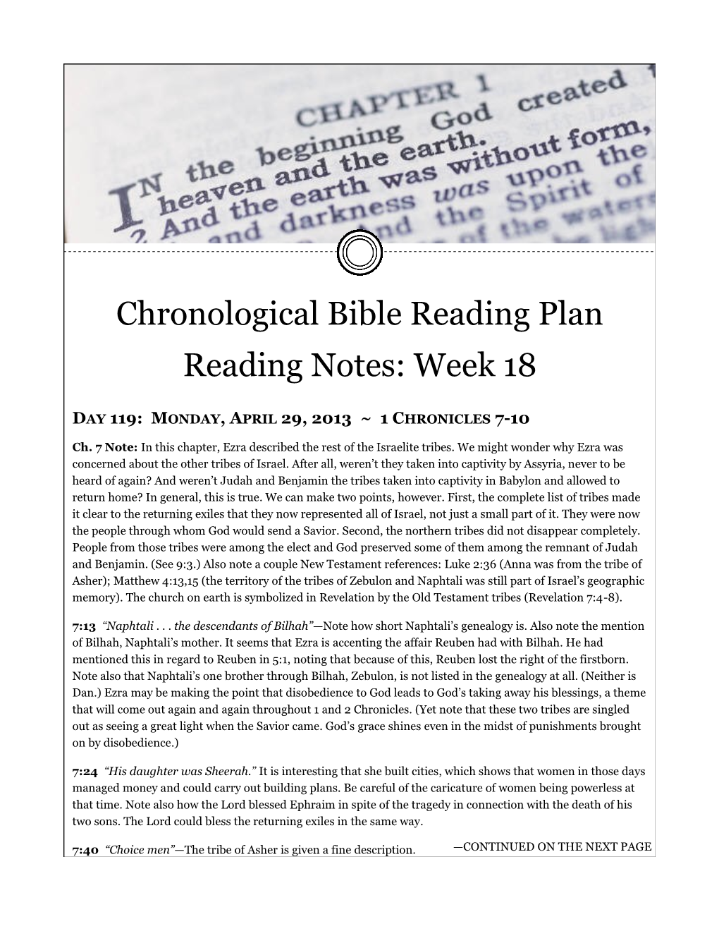 Chronological Bible Reading Plan Reading Notes: Week 18