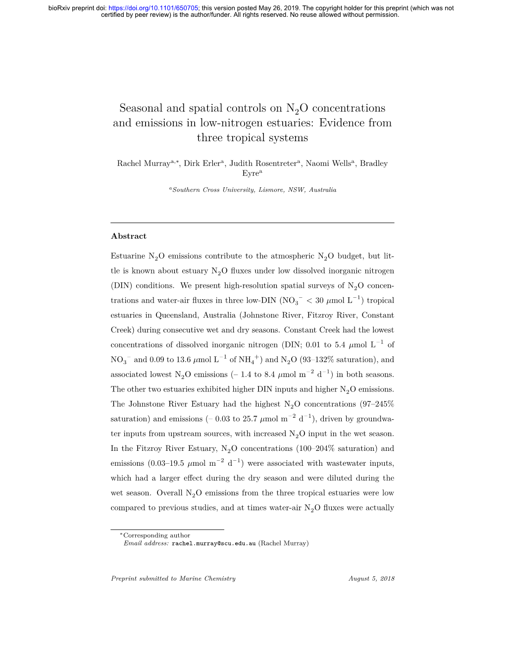 Seasonal and Spatial Controls on N2O Concentrations and Emissions in Low-Nitrogen Estuaries: Evidence from Three Tropical Systems