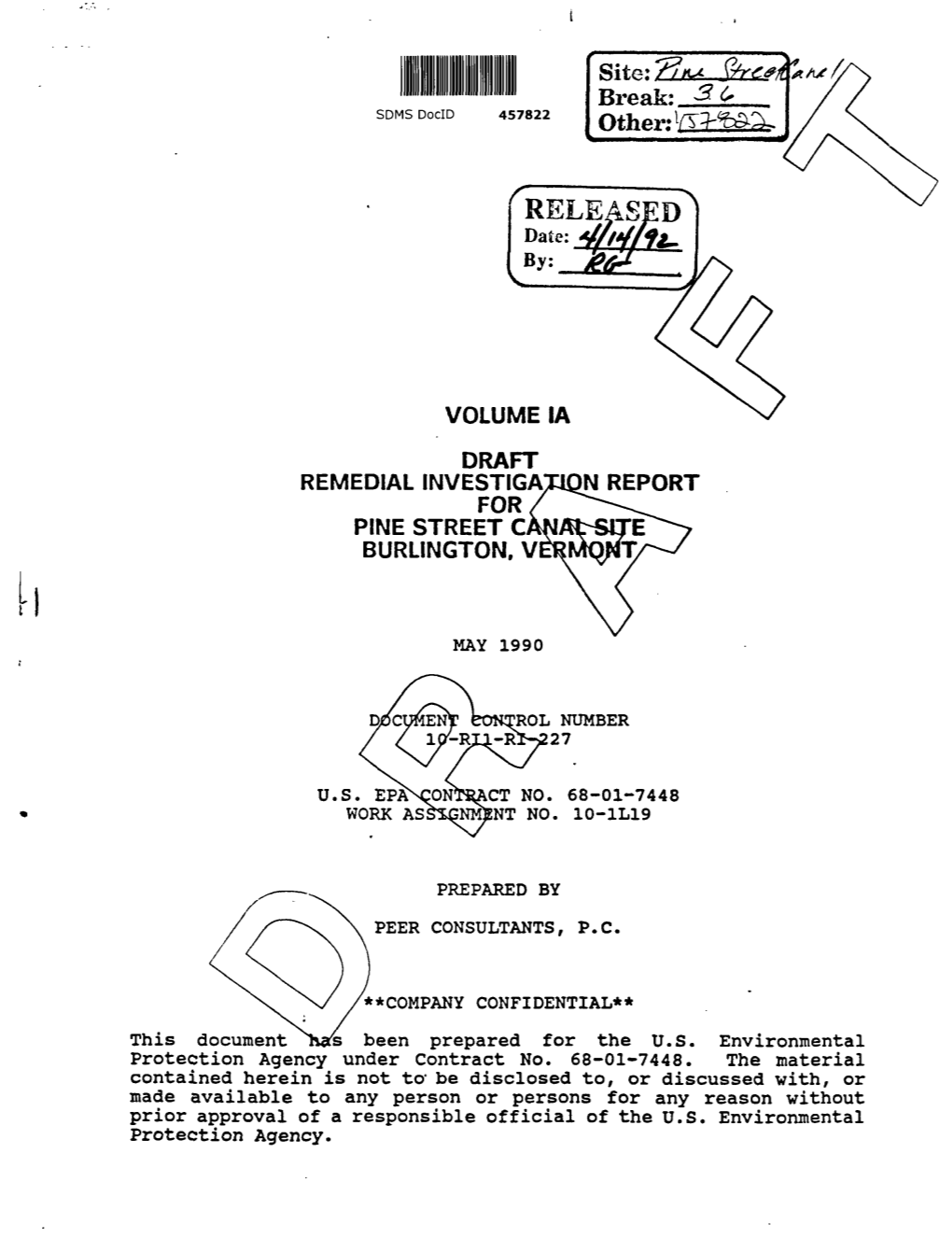 Draft Remedial Investigation Report for Pine Street Canal Site Burlington, Vermont