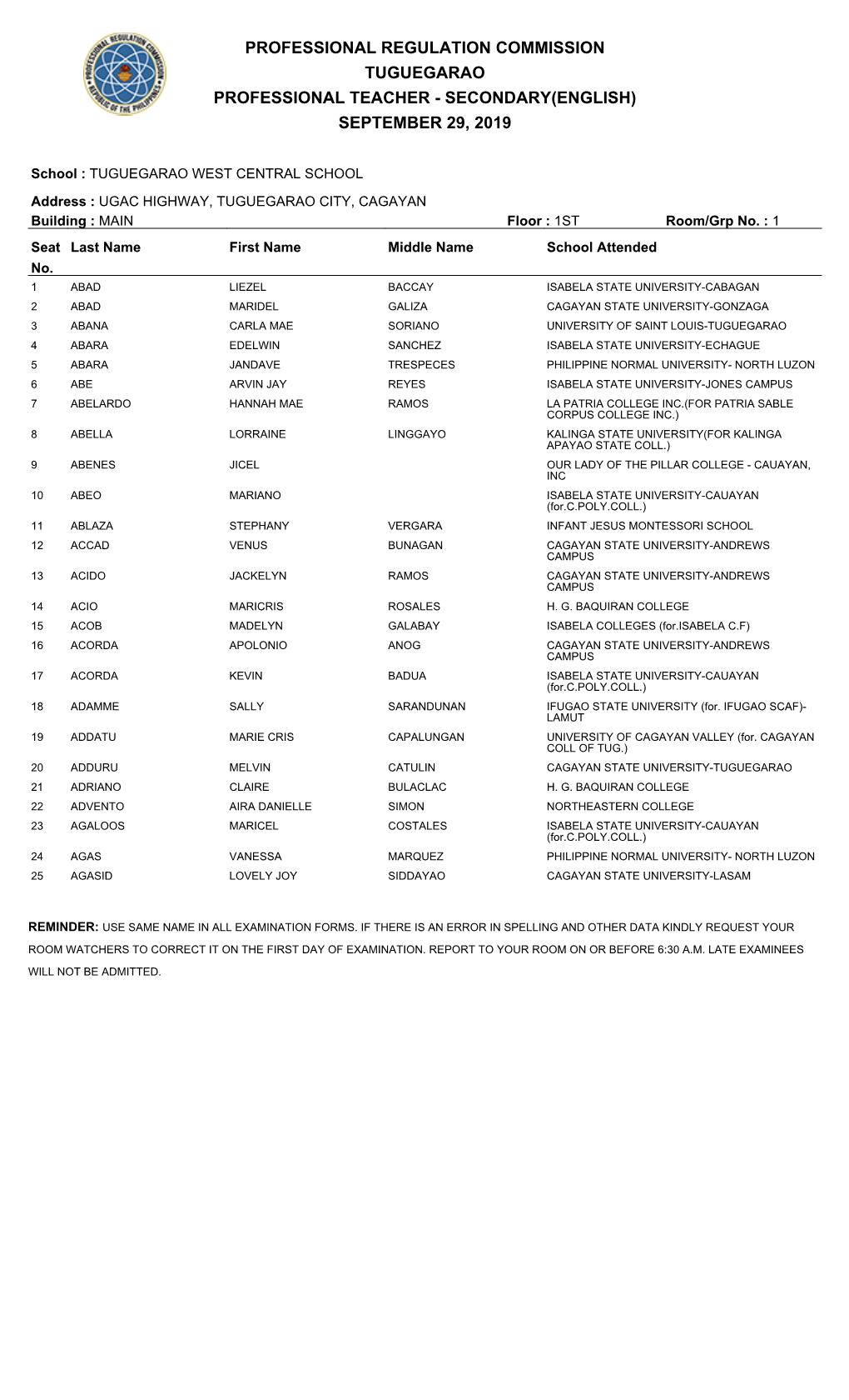 Secondary(English) September 29, 2019