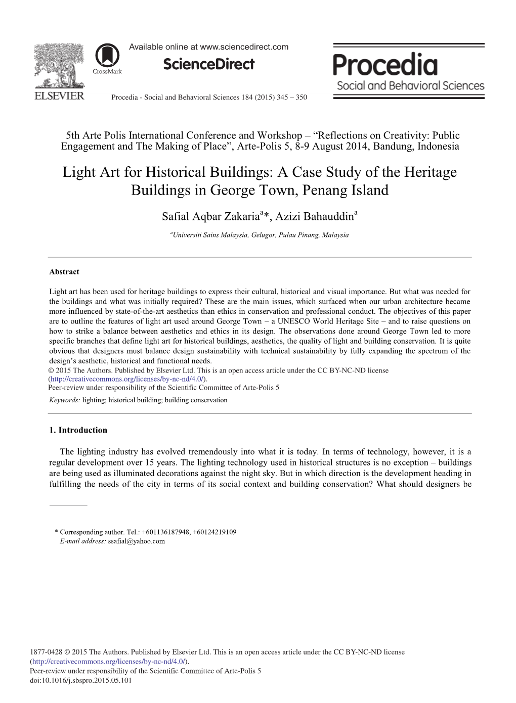 Light Art for Historical Buildings: a Case Study of the Heritage Buildings in George Town, Penang Island