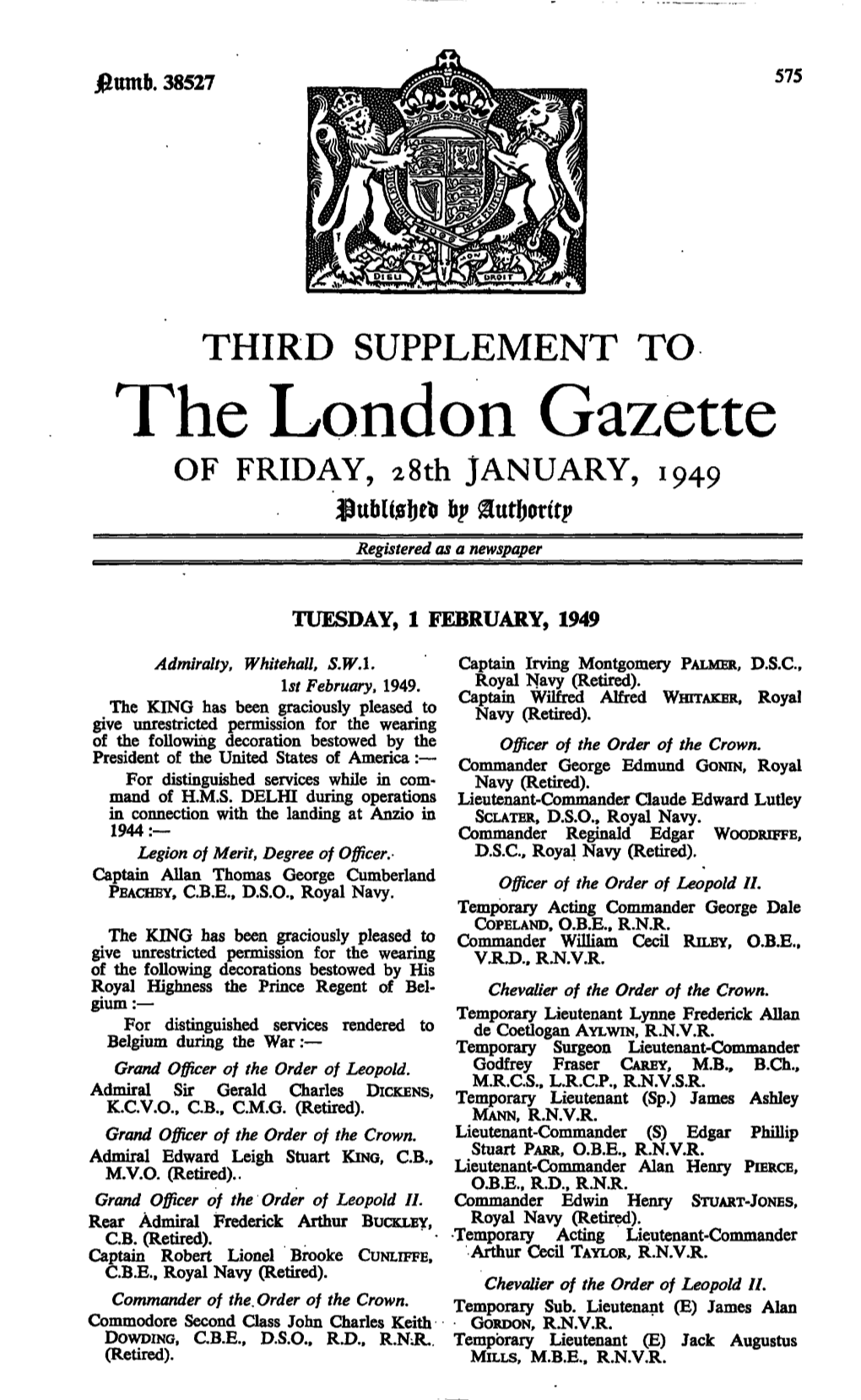 The London Gazette of FRIDAY, 28Th JANUARY, 1949