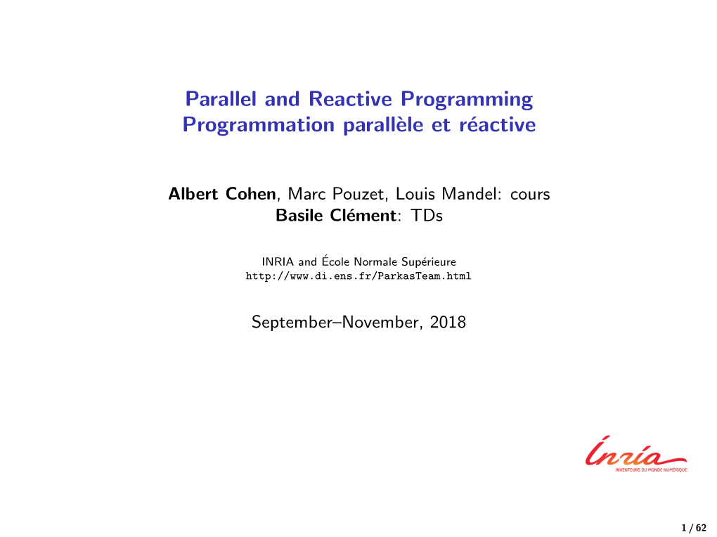 Parallel and Reactive Programming Programmation Parallèle Et Réactive