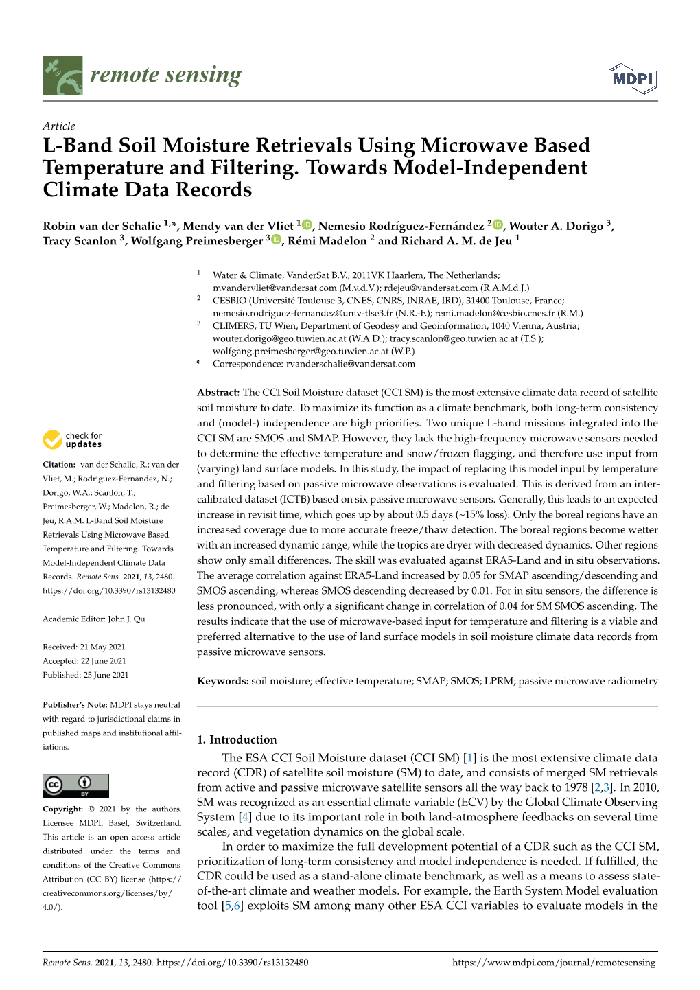 L-Band Soil Moisture Retrievals Using Microwave Based Temperature and Filtering