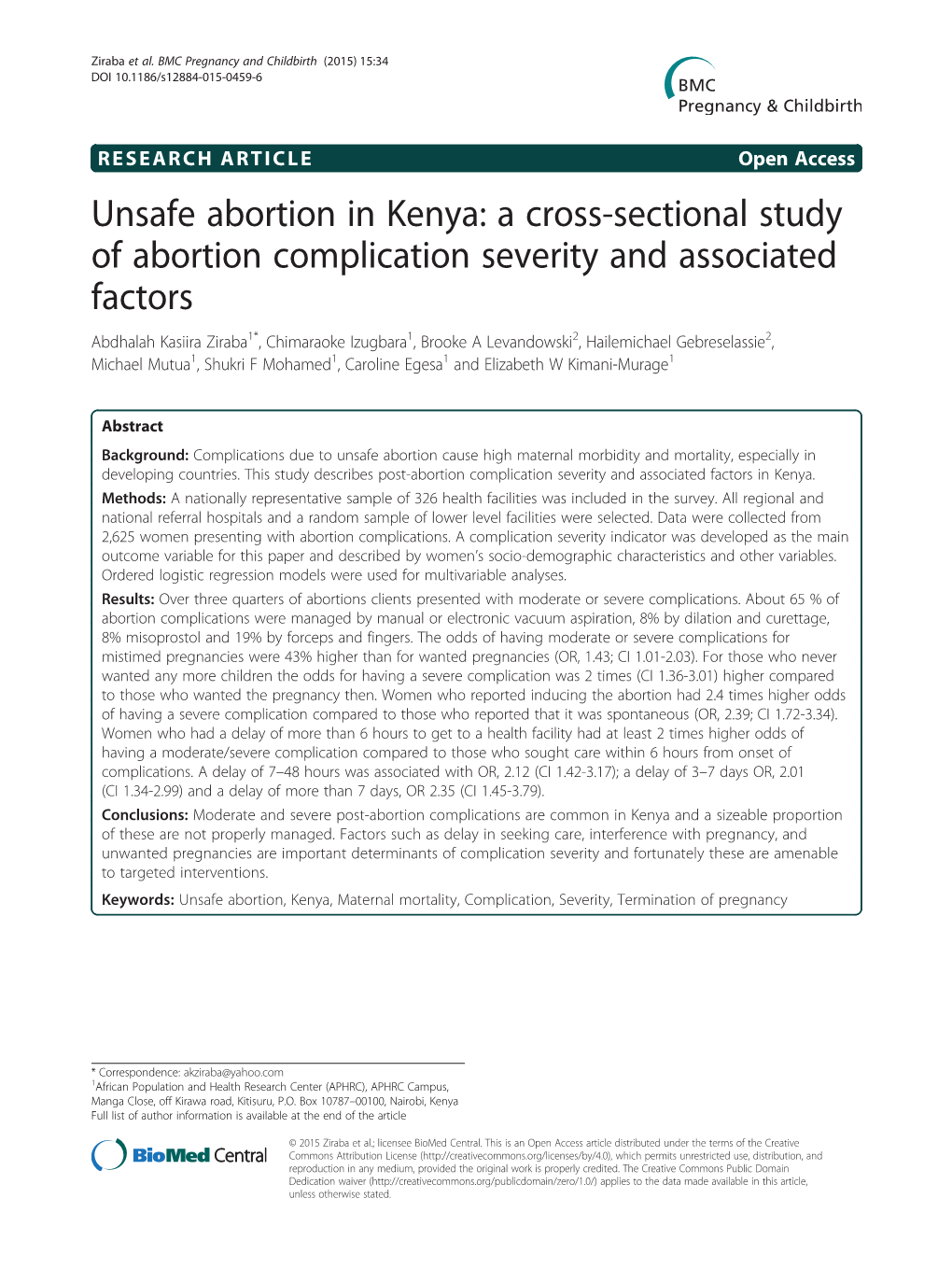 A Cross-Sectional Study of Abortion Complication Severity And