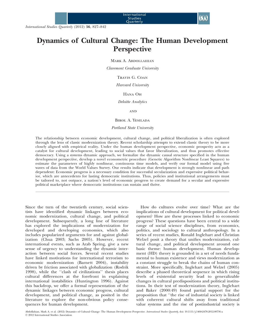 Dynamics of Cultural Change: the Human Development Perspective