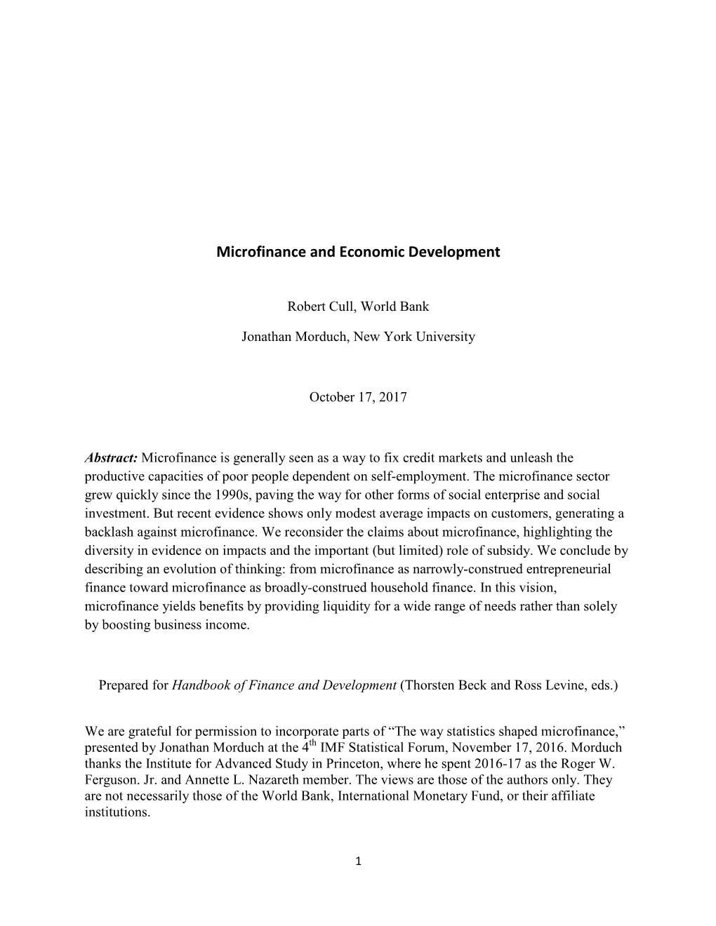 Microfinance and Economic Development