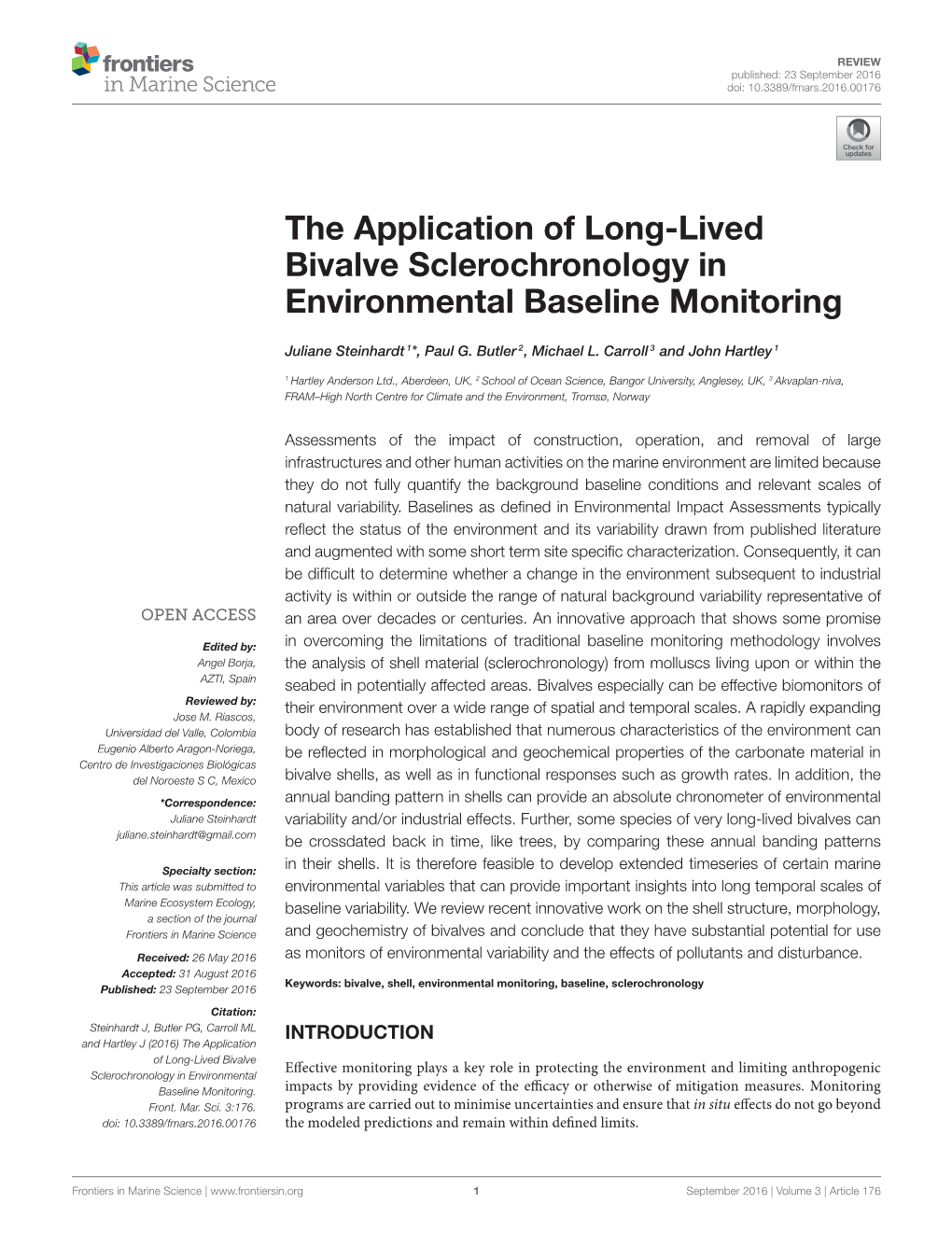 The Application of Long-Lived Bivalve Sclerochronology in Environmental Baseline Monitoring