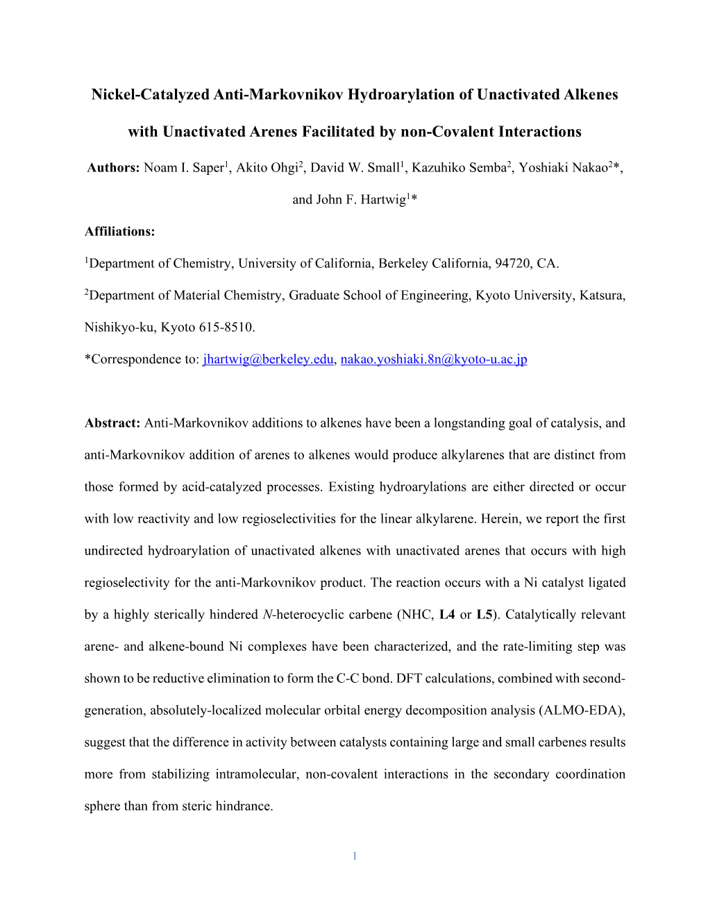 Nickel-Catalyzed Anti-Markovnikov Hydroarylation of Unactivated Alkenes