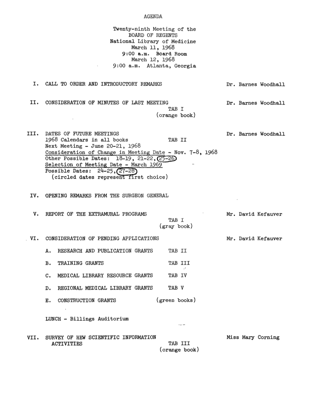 NLM Board of Regent's Minutes, 1968