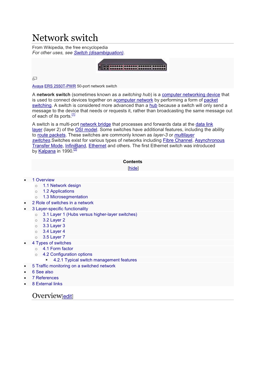 Network Switch from Wikipedia, the Free Encyclopedia for Other Uses, See Switch (Disambiguation)