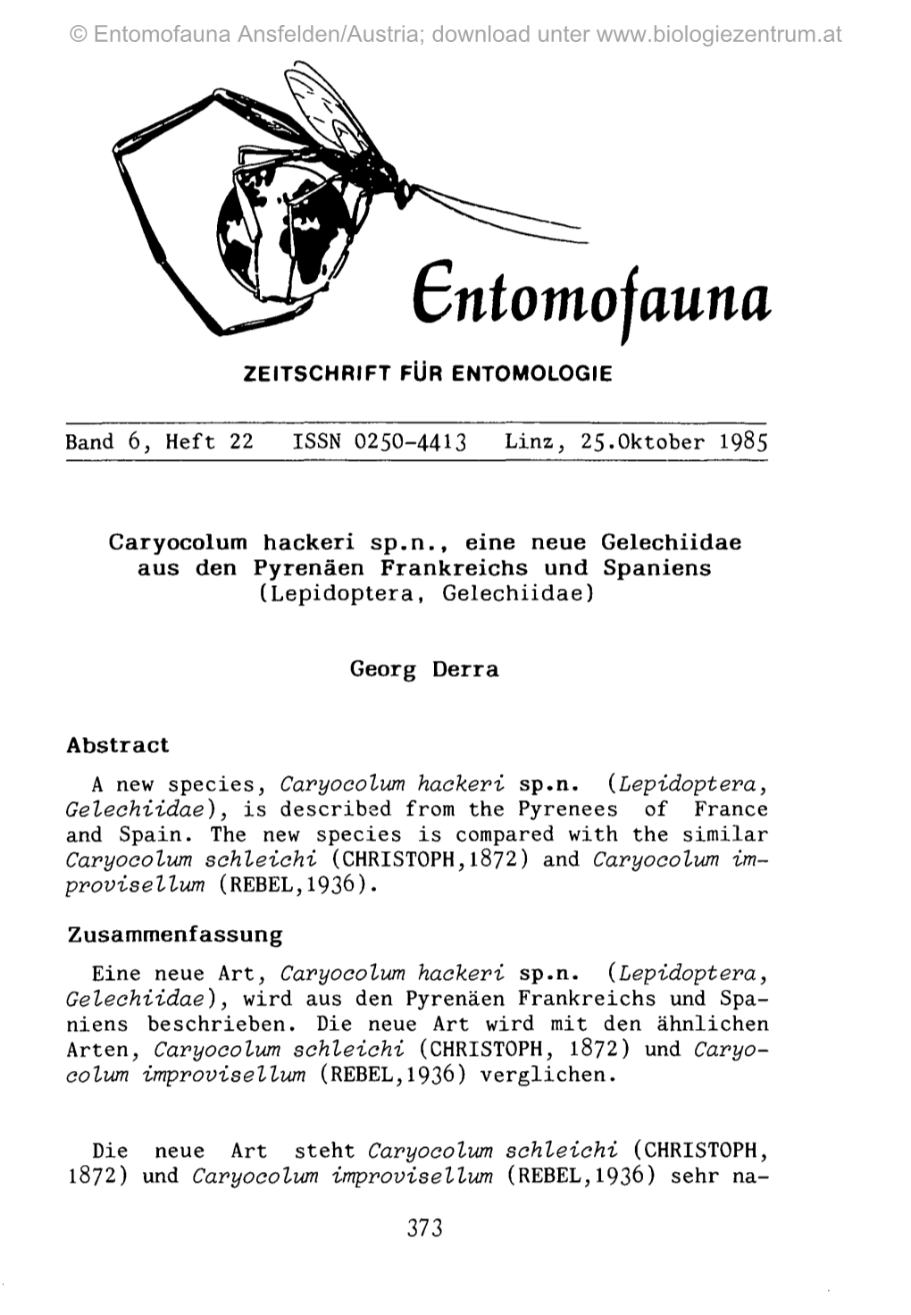 ßntomojauna ZEITSCHRIFT FÜR ENTOMOLOGIE