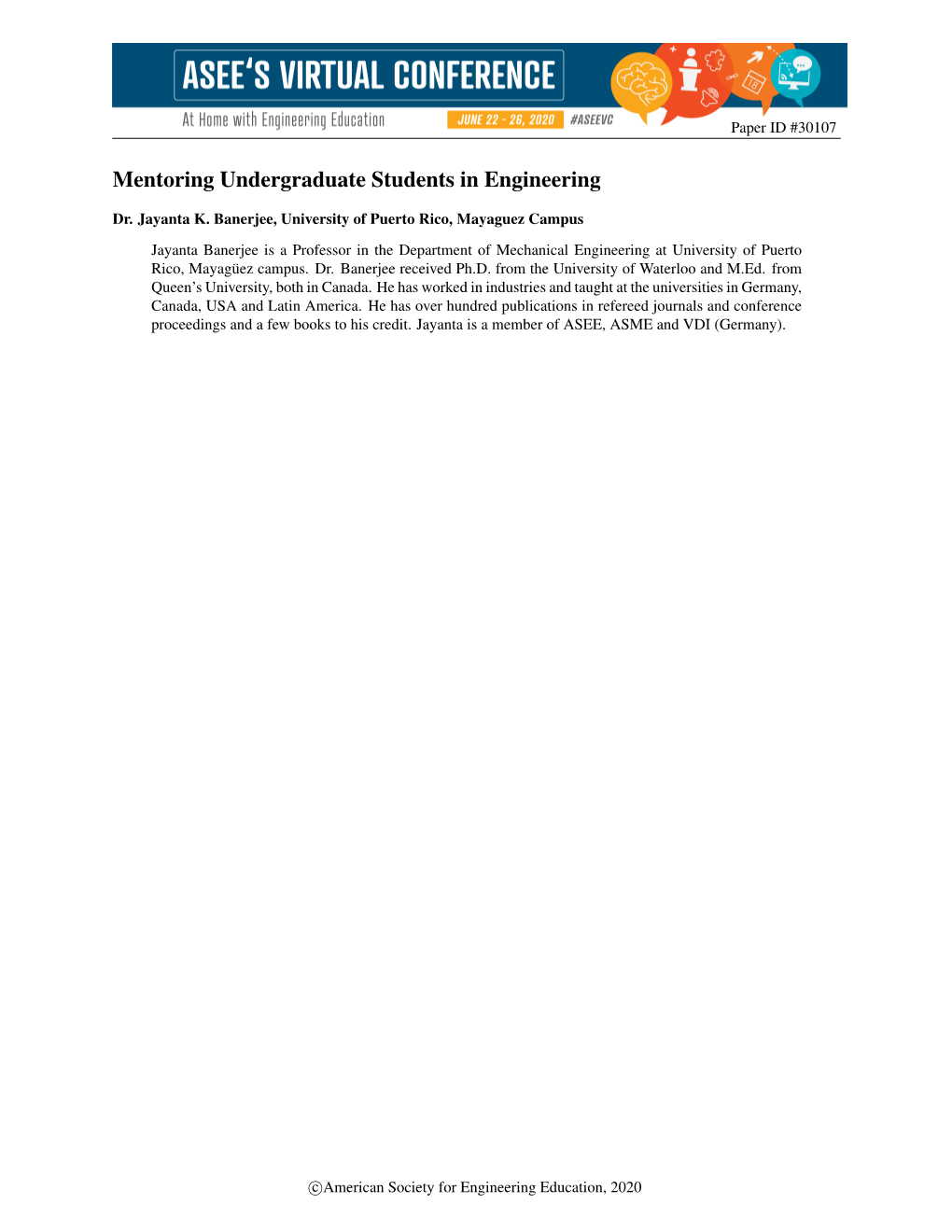 Mentoring Undergraduate Students in Engineering