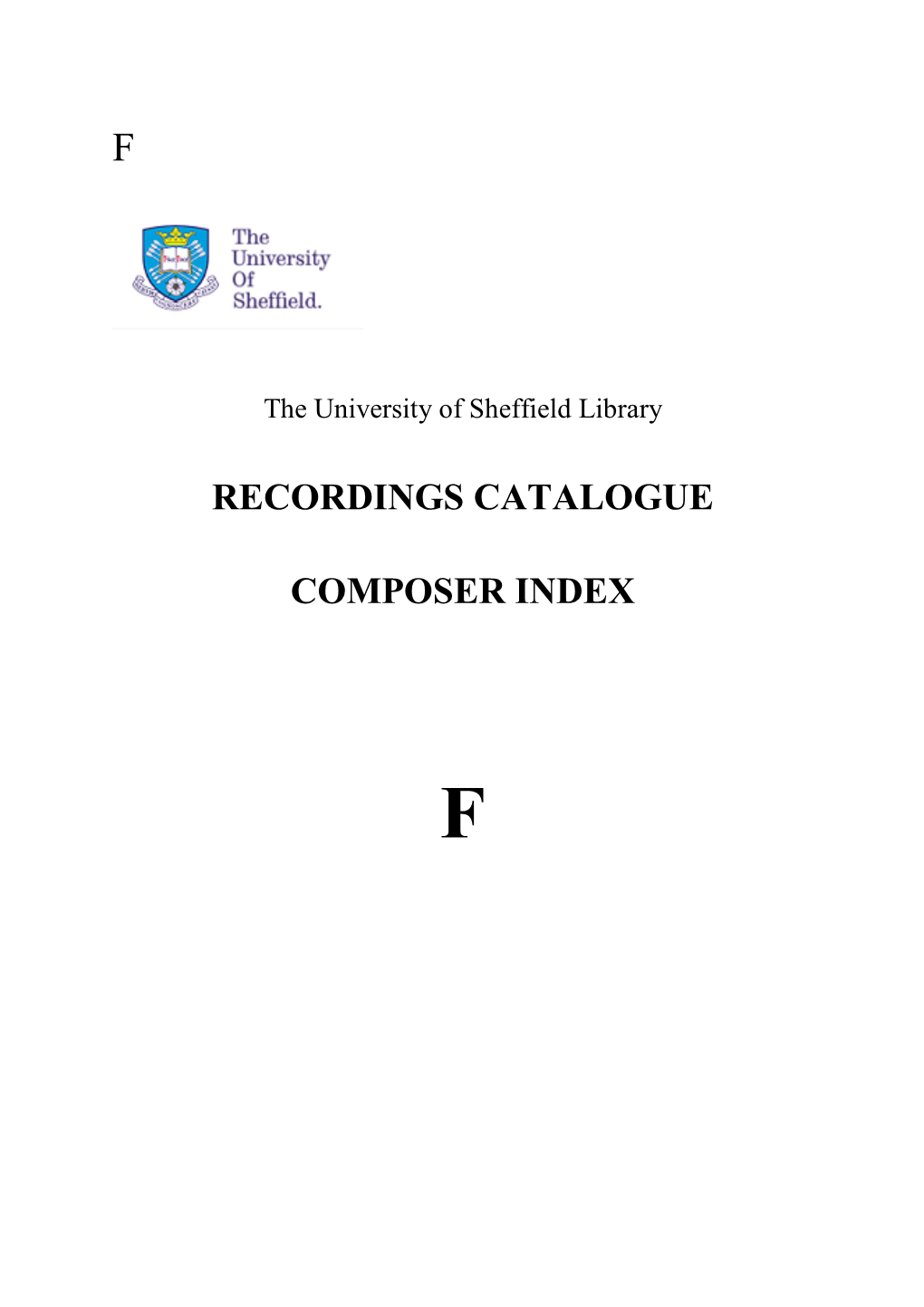 Recordings Catalogue Composer Index