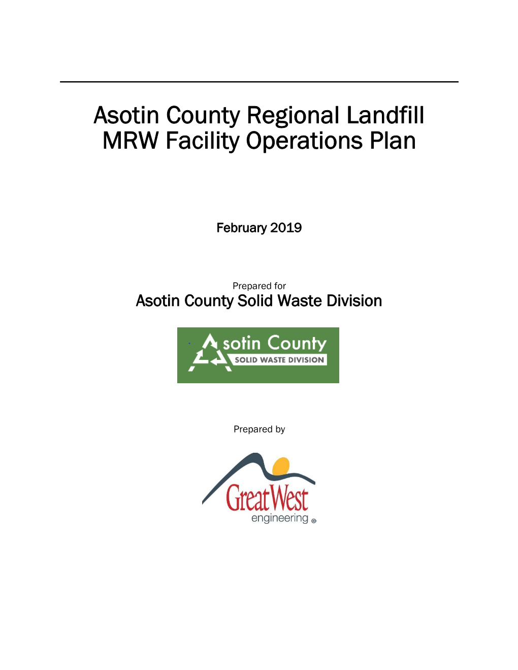 Asotin County Regional Landfill MRW Facility Operations Plan