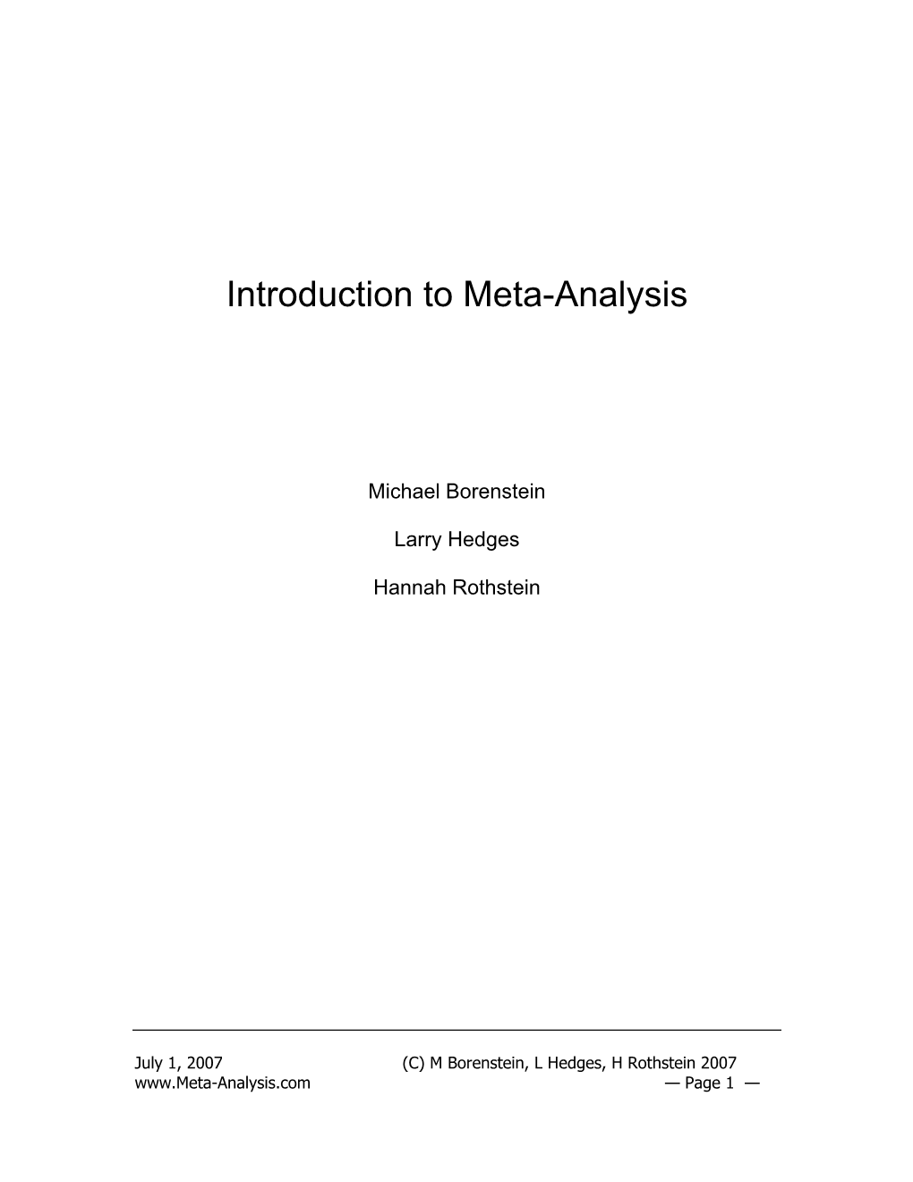 Introduction to Meta-Analysis